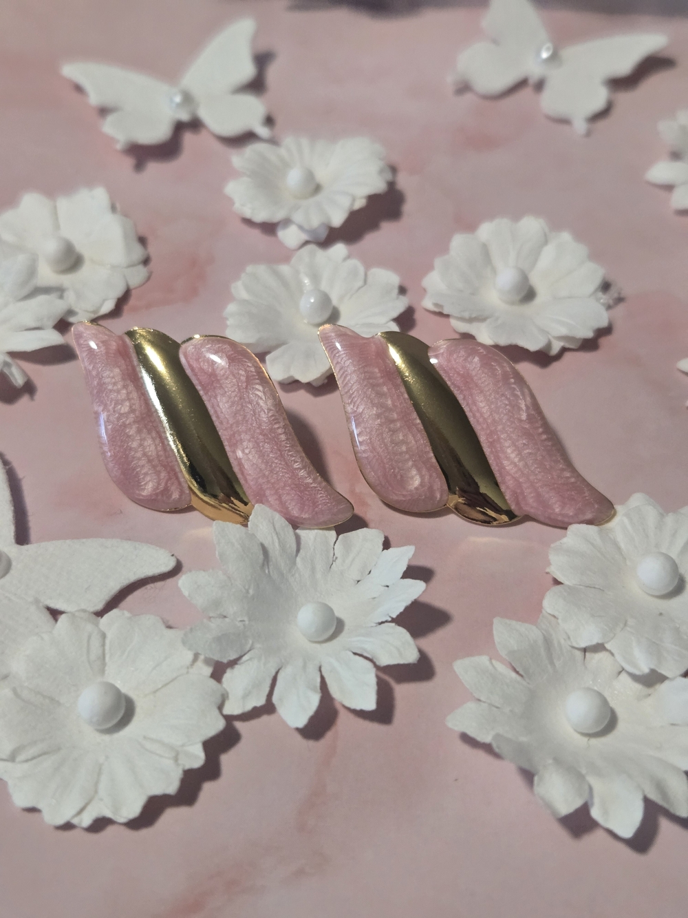 🎀 Waves & Bows Earrings – 2 Pairs for Pink & Gold Wave Petal Earrings for Women